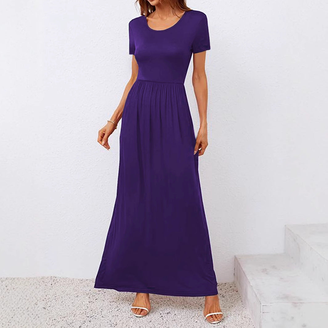 Damen Komfortables Maxikleid mit kurzen Ärmeln und elastischer Taille Sovae