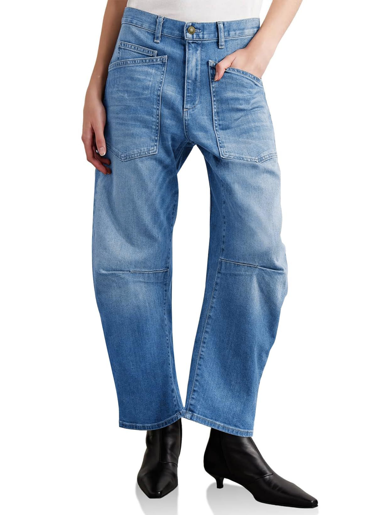 Damen Baggy Jeans mit tiefem Schritt und praktischen Taschen Sovae