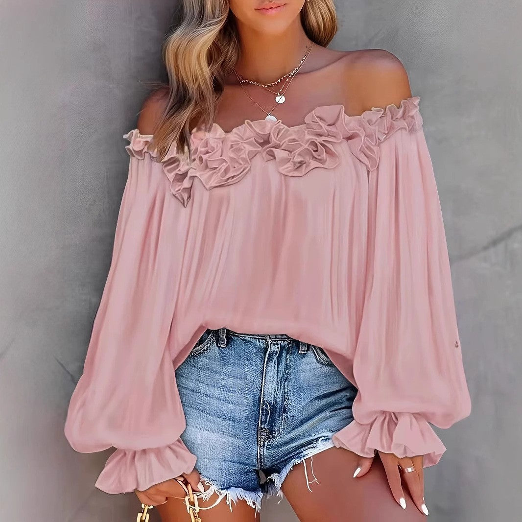 Damen Off-Shoulder Bluse mit Rüschendetail Sovae
