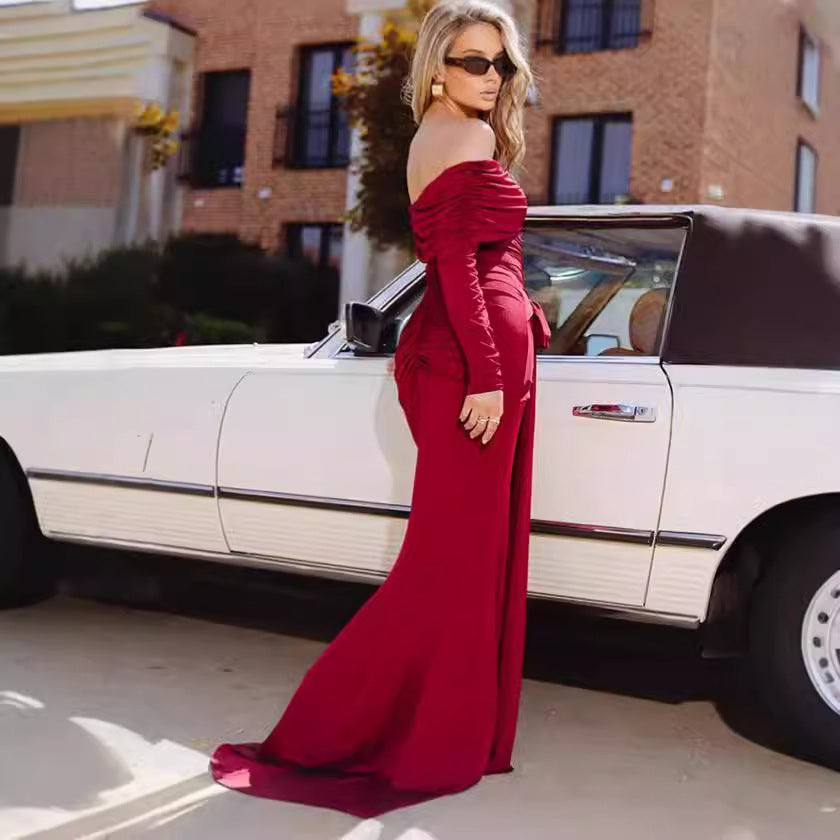 Damen Elegantes Maxikleid mit Rüschendetails und Off-Shoulder-Ausschnitt Sovae