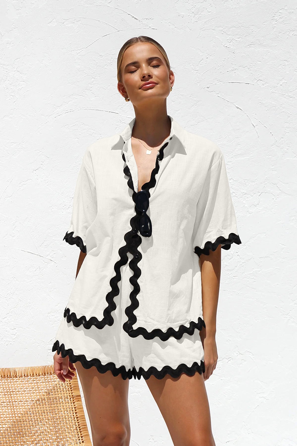 Damen elegante Sommerbluse und Shorts Set Sovae
