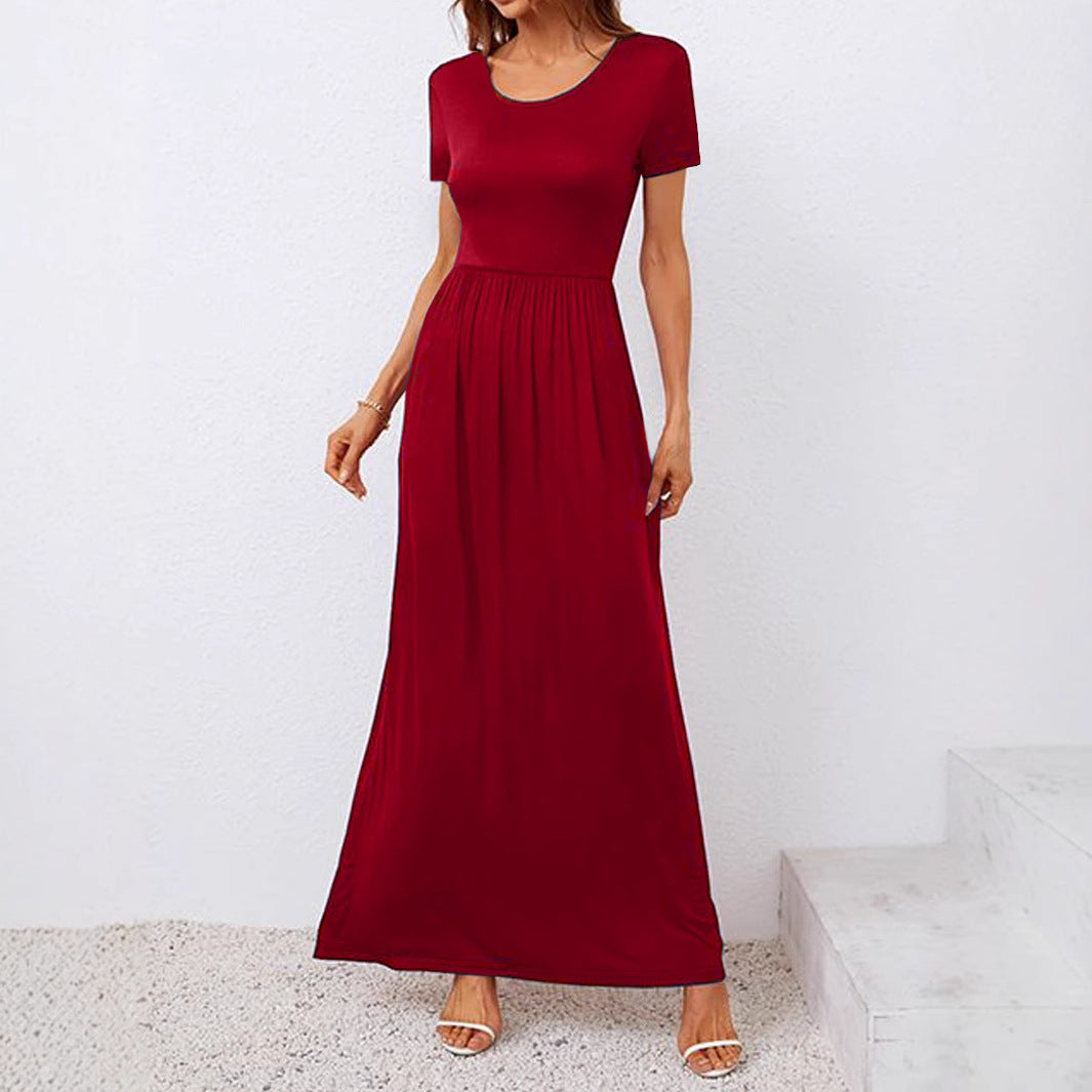 Damen Komfortables Maxikleid mit kurzen Ärmeln und elastischer Taille Sovae