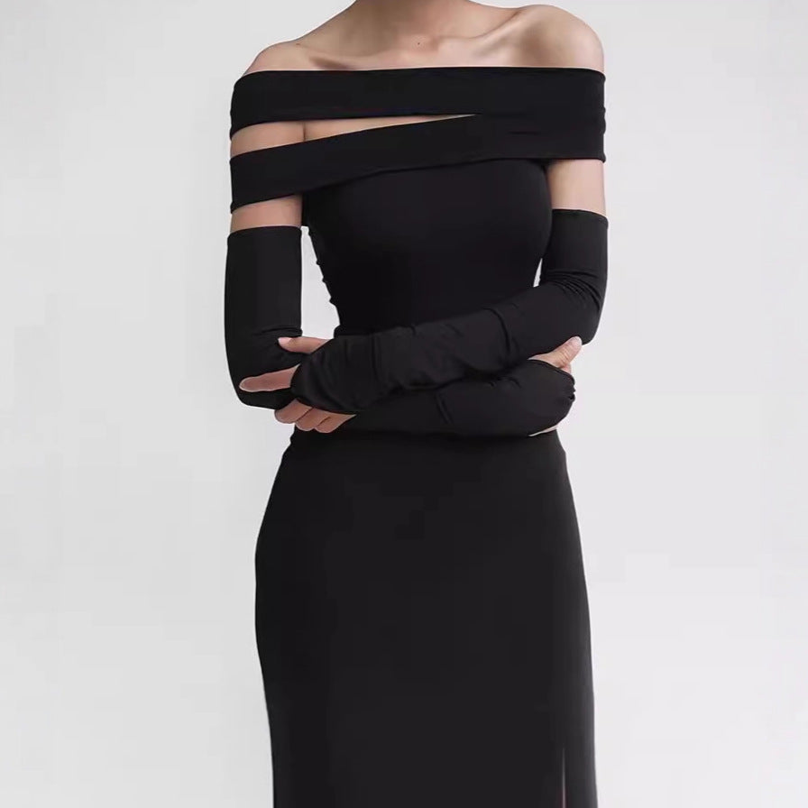 Damen Elegantes Maxikleid mit Off-Shoulder-Dekolleté und langem Schlitz Sovae