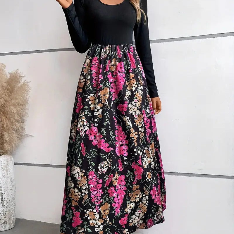 Damen Maxikleid mit floralem Design und langen Ärmeln Sovae