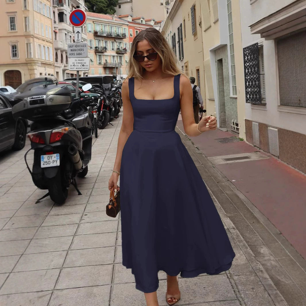 Damen Elegantes Maxikleid mit traumhaftem A-Linien Schnitt und schickem Quadrat-Ausschnitt Sovae