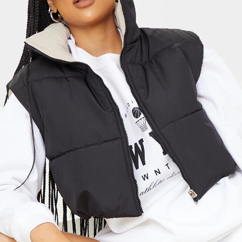 Damen moderne Steppweste mit hohem Kragen und wendbarem Design Sovae