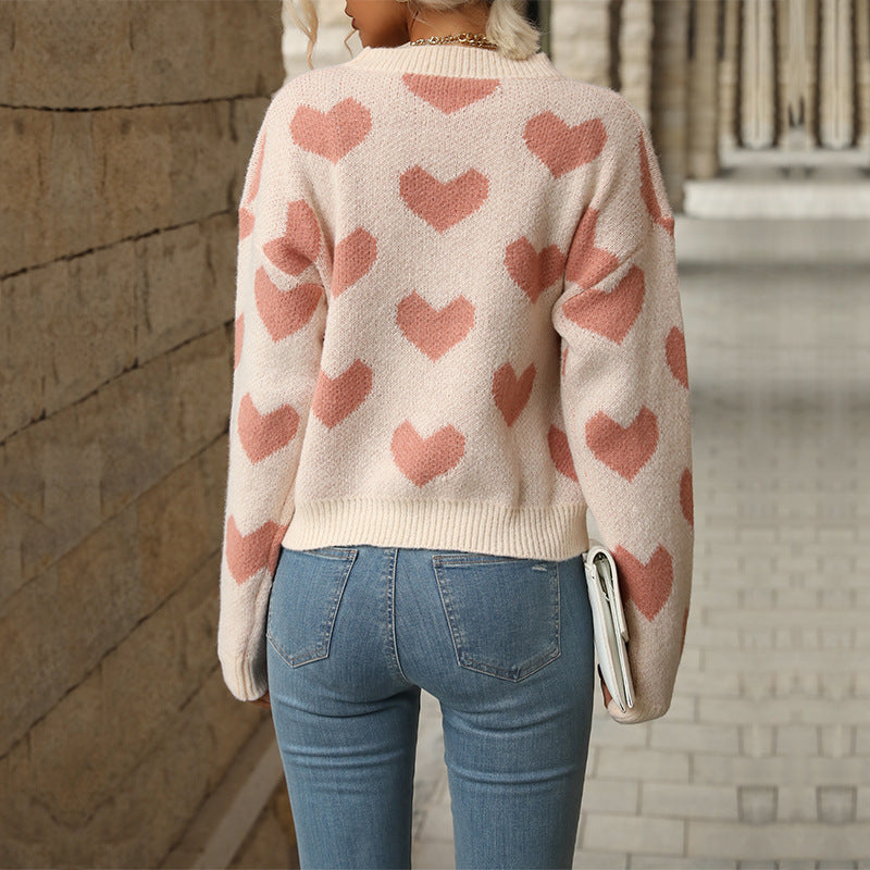 Damen Kuscheliger Strickpullover mit Herzmotiv Sovae