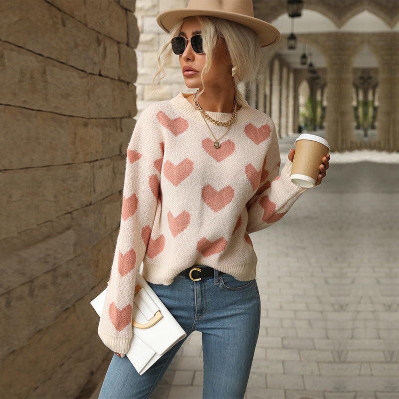 Damen Kuscheliger Strickpullover mit Herzmotiv Sovae