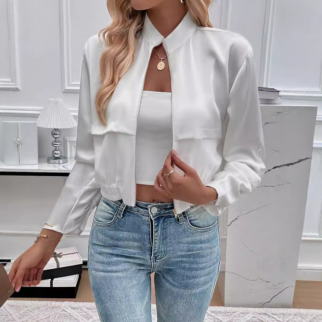 Damen lässige Cropped-Jacke mit modernem Stehkragen Sovae