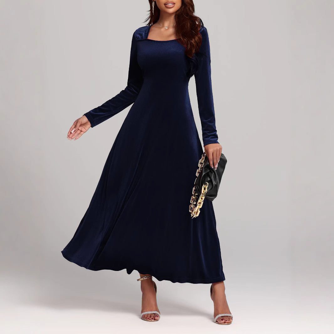 Damen Fließendes Maxikleid mit langen Ärmeln und elegantem Ausschnitt Sovae