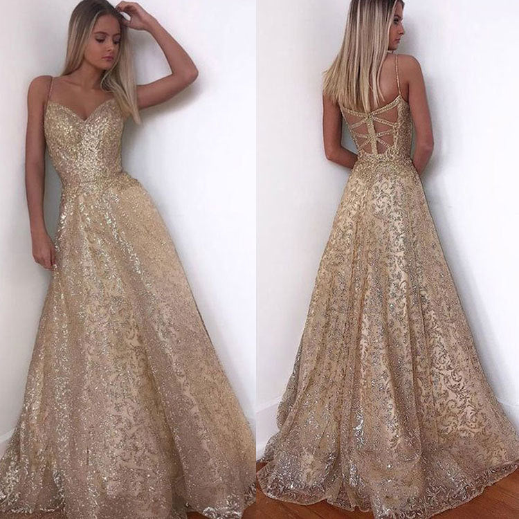 Damen Glamouröses Abendkleid mit atemberaubendem Paillettenbesatz Sovae