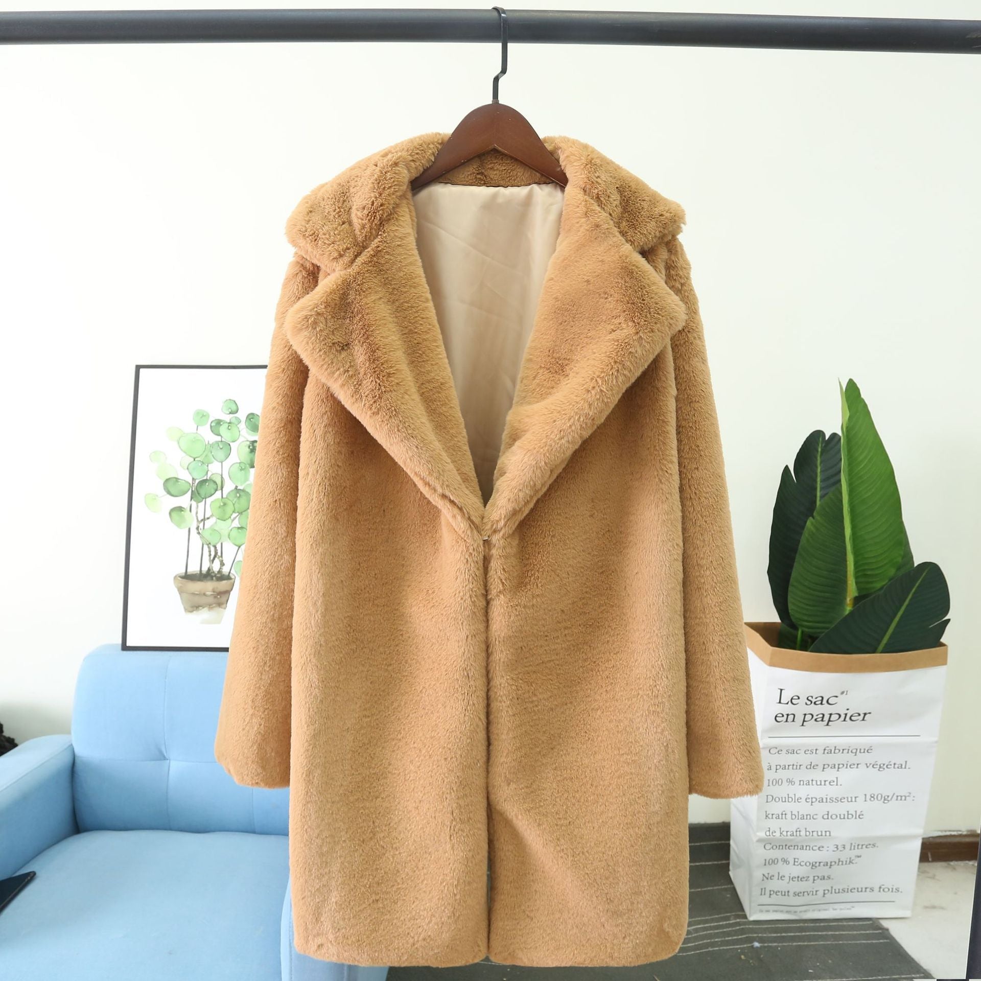 Damen Flauschiger Mantel mit Revers und bequemer Passform Sovae