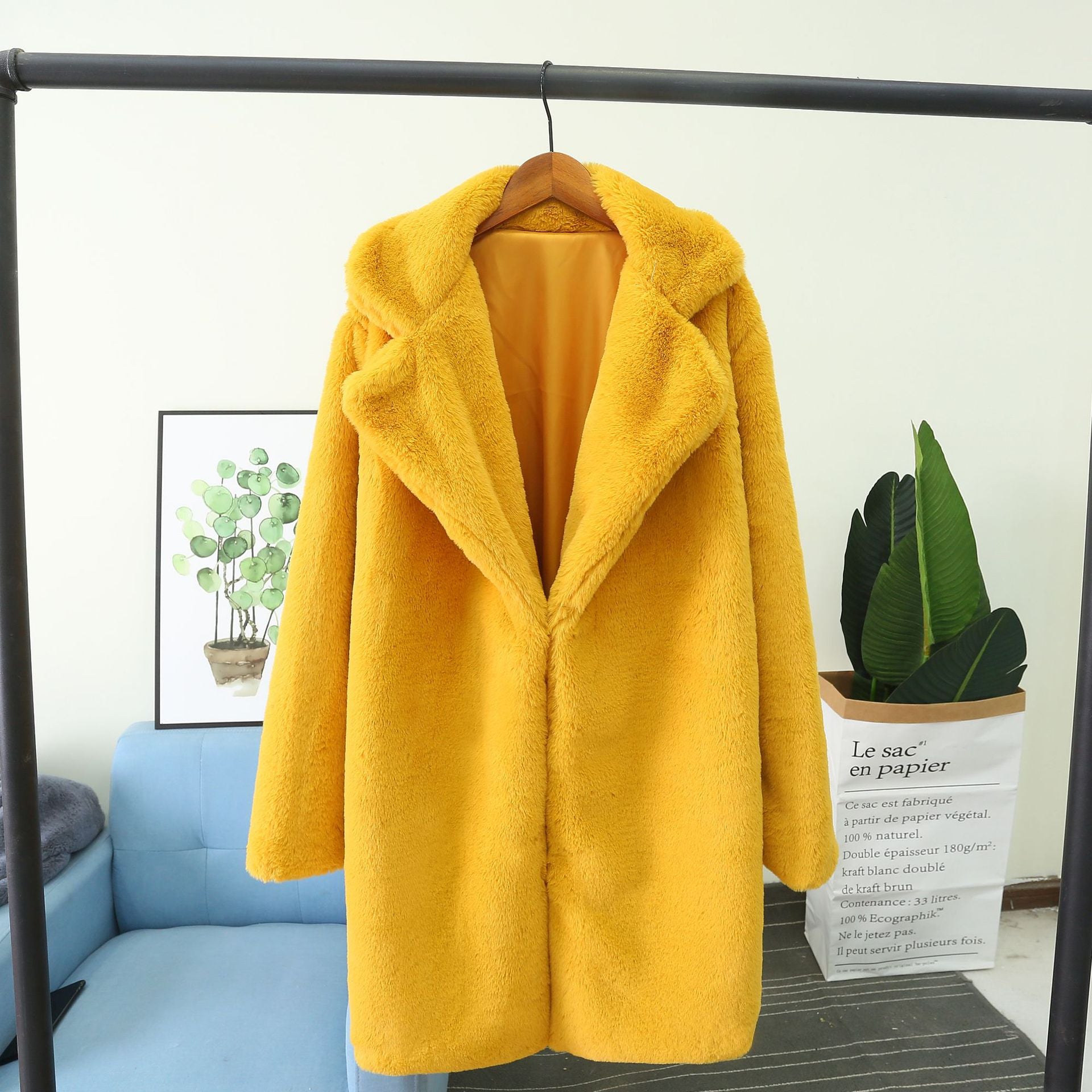 Damen Flauschiger Mantel mit Revers und bequemer Passform Sovae
