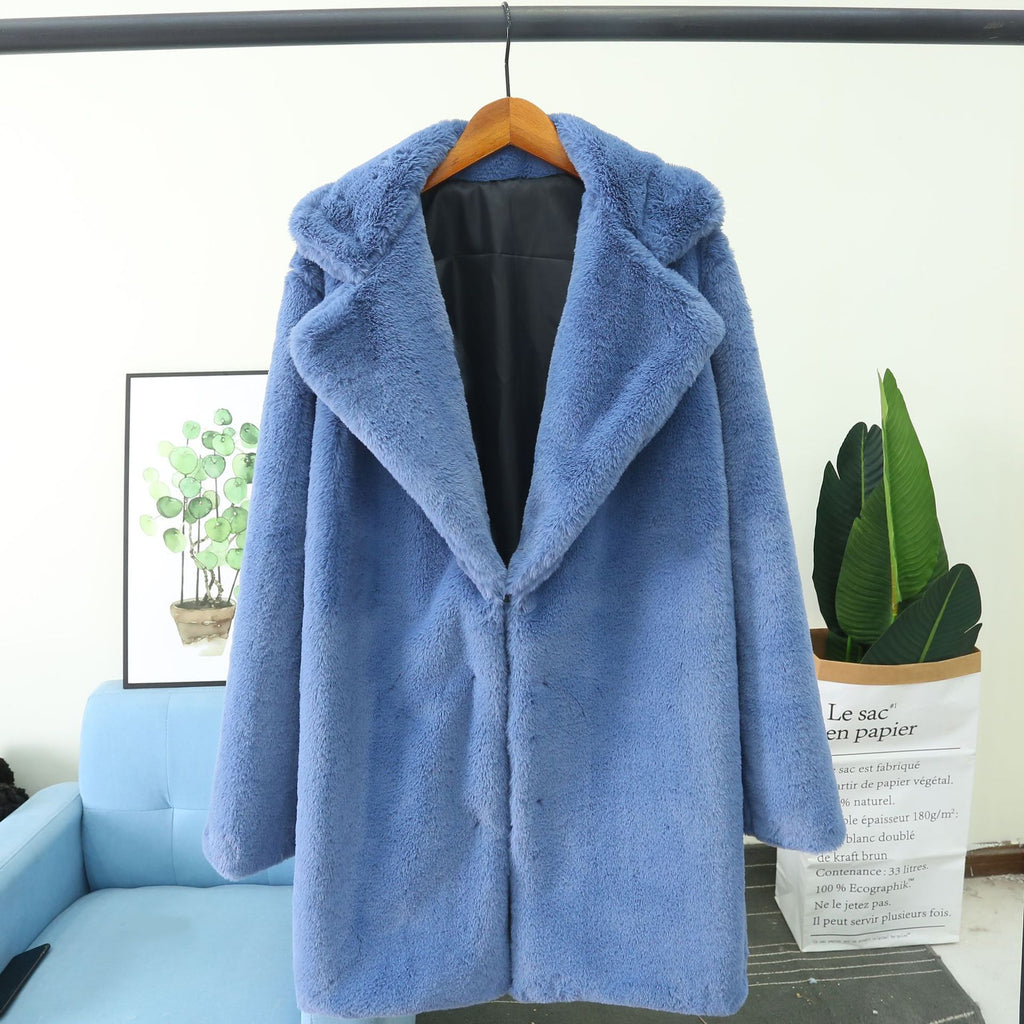 Damen Flauschiger Mantel mit Revers und bequemer Passform Sovae