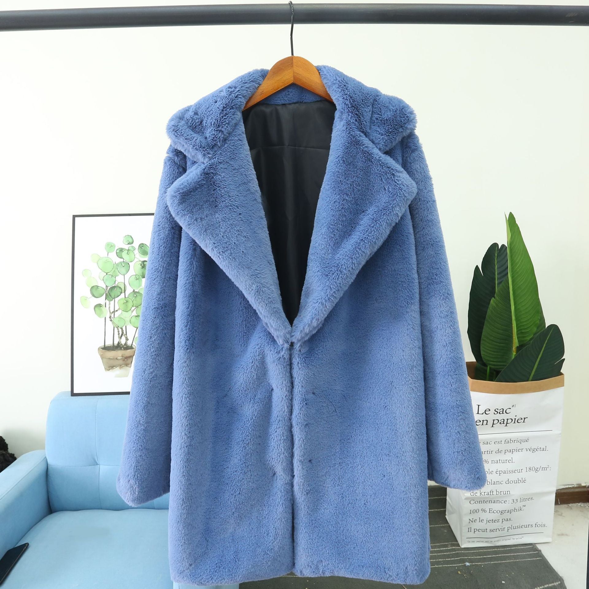 Damen Flauschiger Mantel mit Revers und bequemer Passform Sovae