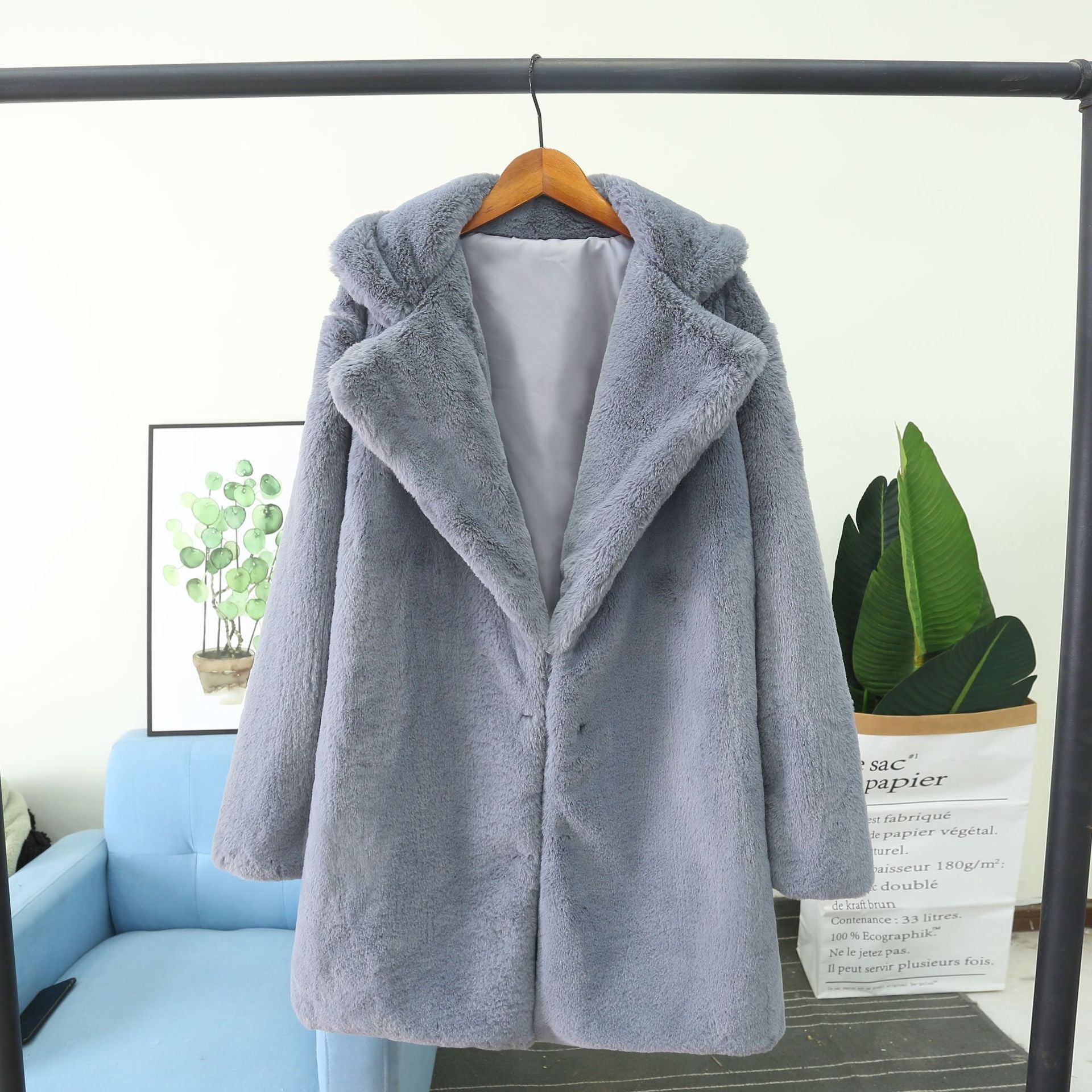 Damen Flauschiger Mantel mit Revers und bequemer Passform Sovae