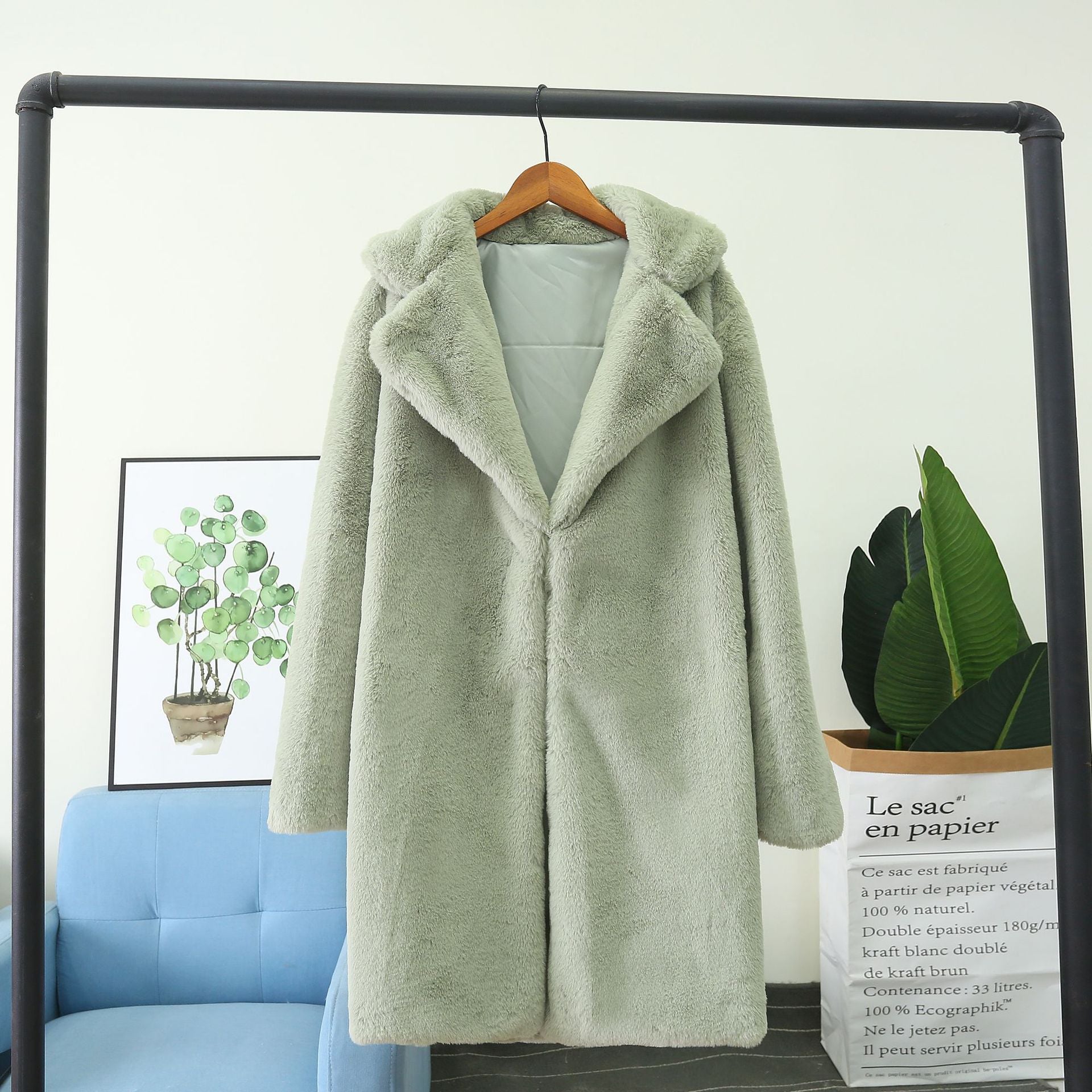 Damen Flauschiger Mantel mit Revers und bequemer Passform Sovae