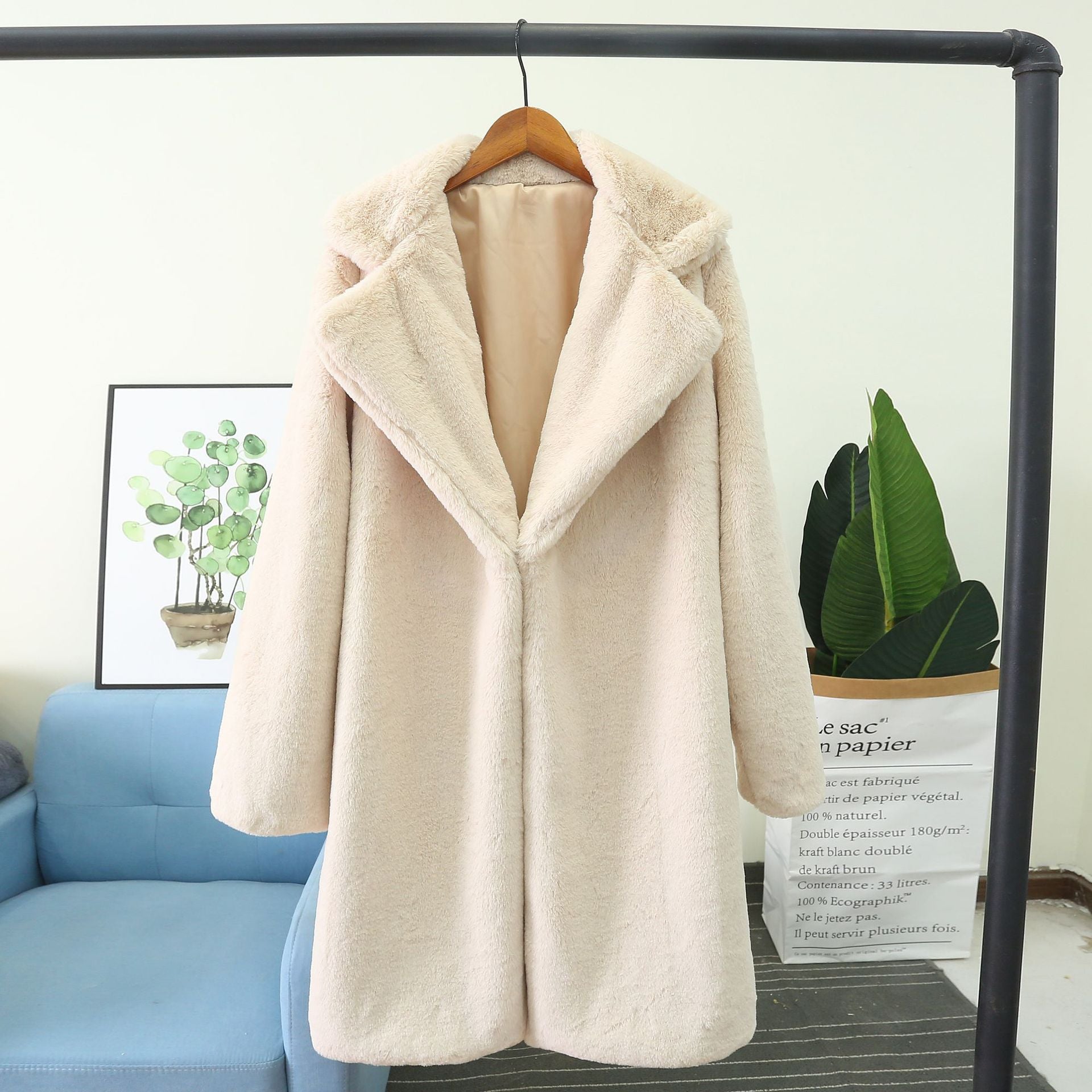 Damen Flauschiger Mantel mit Revers und bequemer Passform Sovae