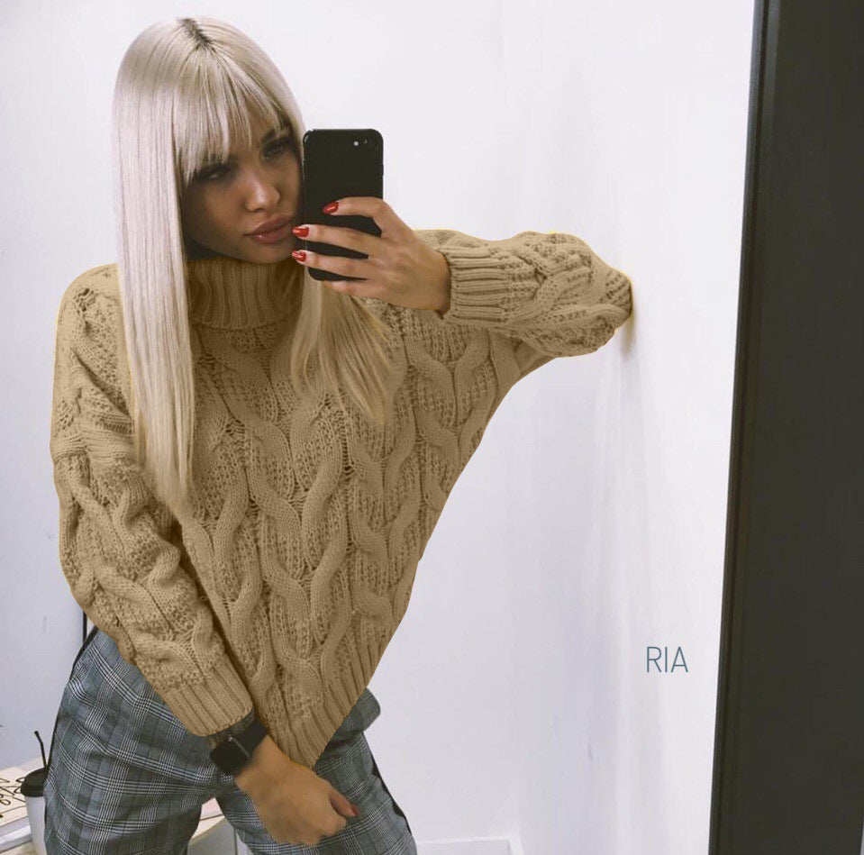 Damen Grober Strickpullover mit hohem Kragen Sovae