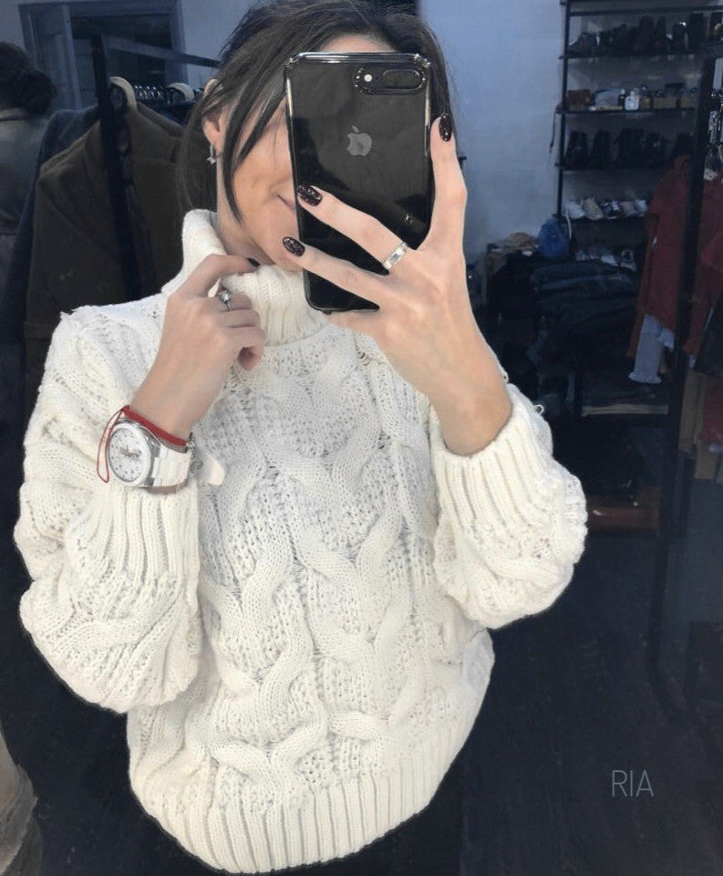 Damen Grober Strickpullover mit hohem Kragen Sovae