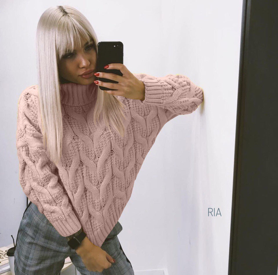 Damen Grober Strickpullover mit hohem Kragen Sovae