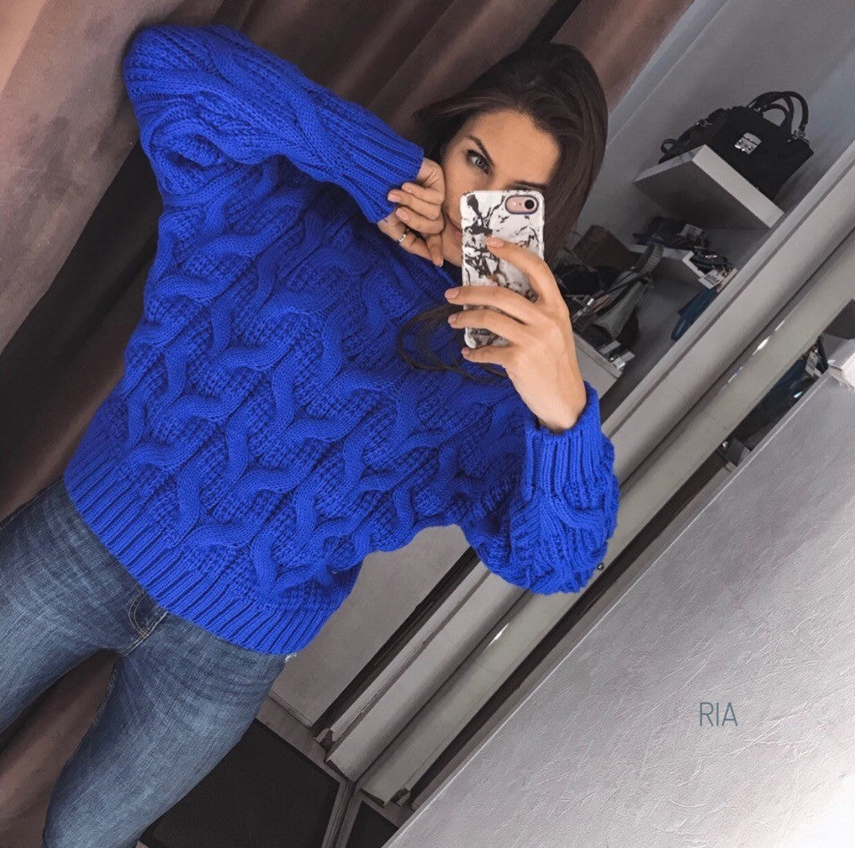 Damen Grober Strickpullover mit hohem Kragen Sovae