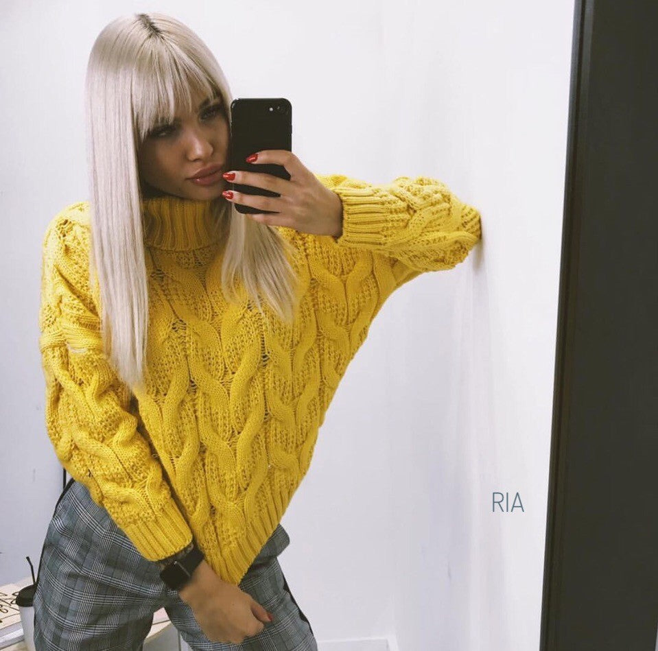 Damen Grober Strickpullover mit hohem Kragen Sovae