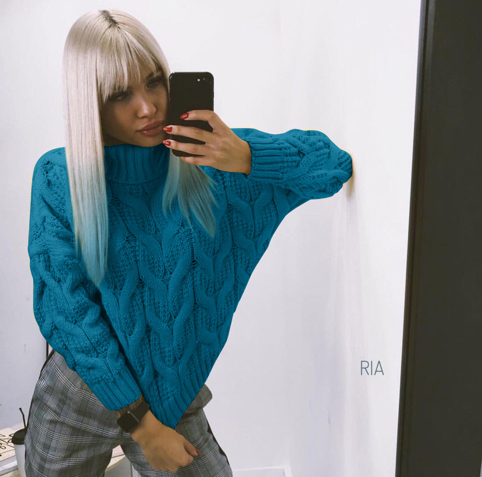 Damen Grober Strickpullover mit hohem Kragen Sovae