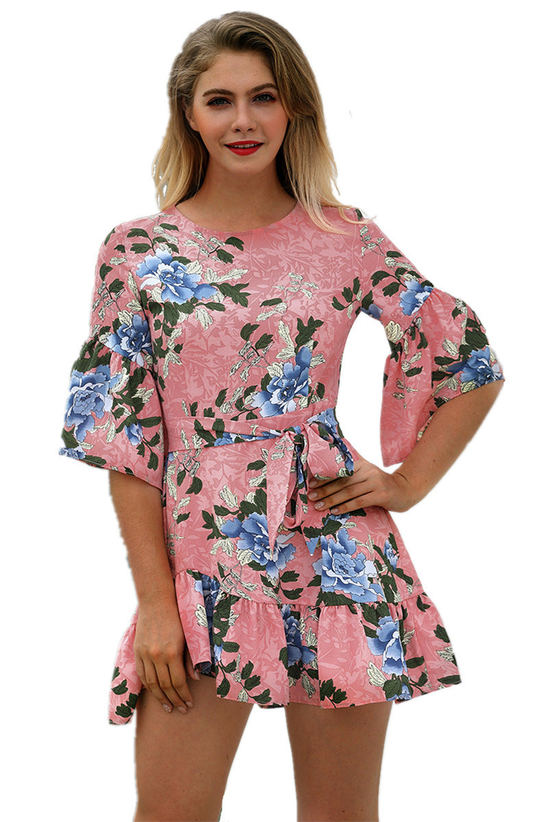 Damen luftiges Minikleid mit Blumenmuster Sovae