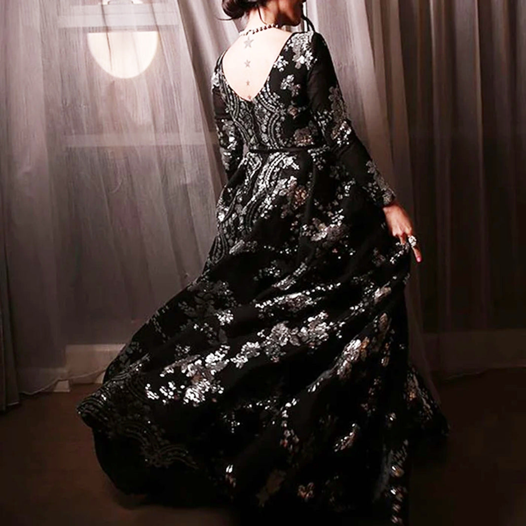 Damen Elegantes Maxikleid mit floralen Applikationen Sovae