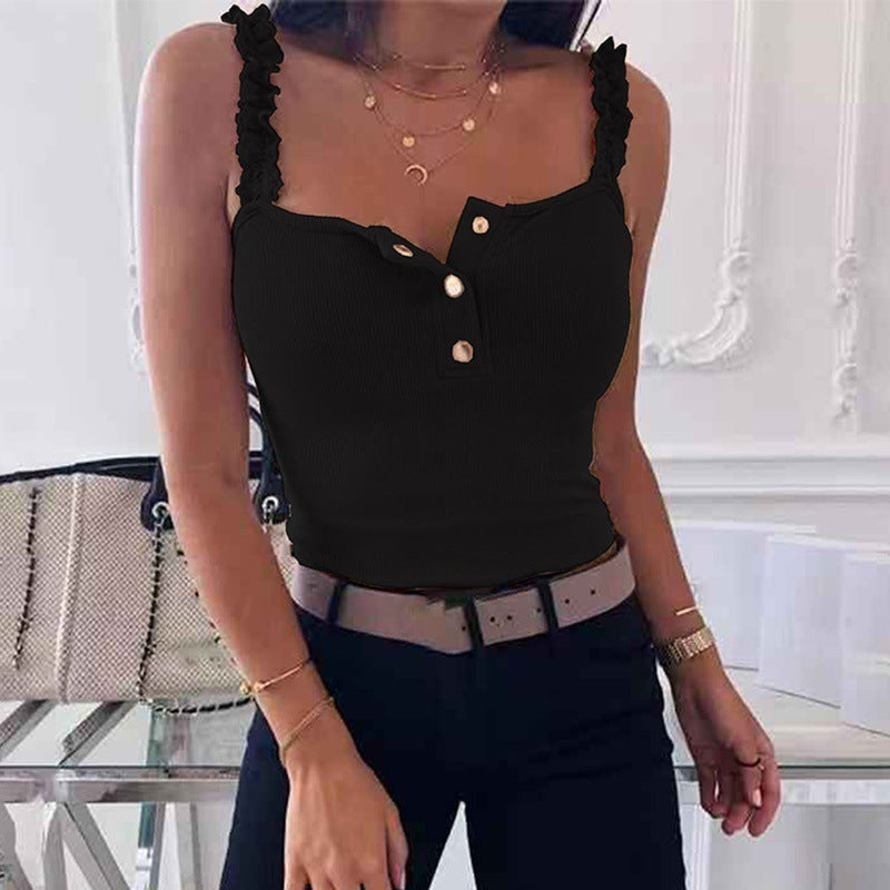 Damen Top mit Rüschendetails und Knopfleiste Sovae