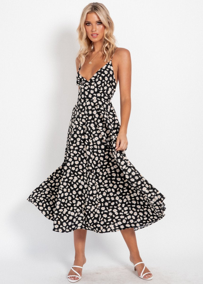 Damen Elegant geschnittenes Maxikleid mit floralem Muster und V-Ausschnitt Sovae