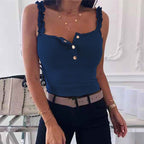 Damen Top mit Rüschendetails und Knopfleiste Sovae