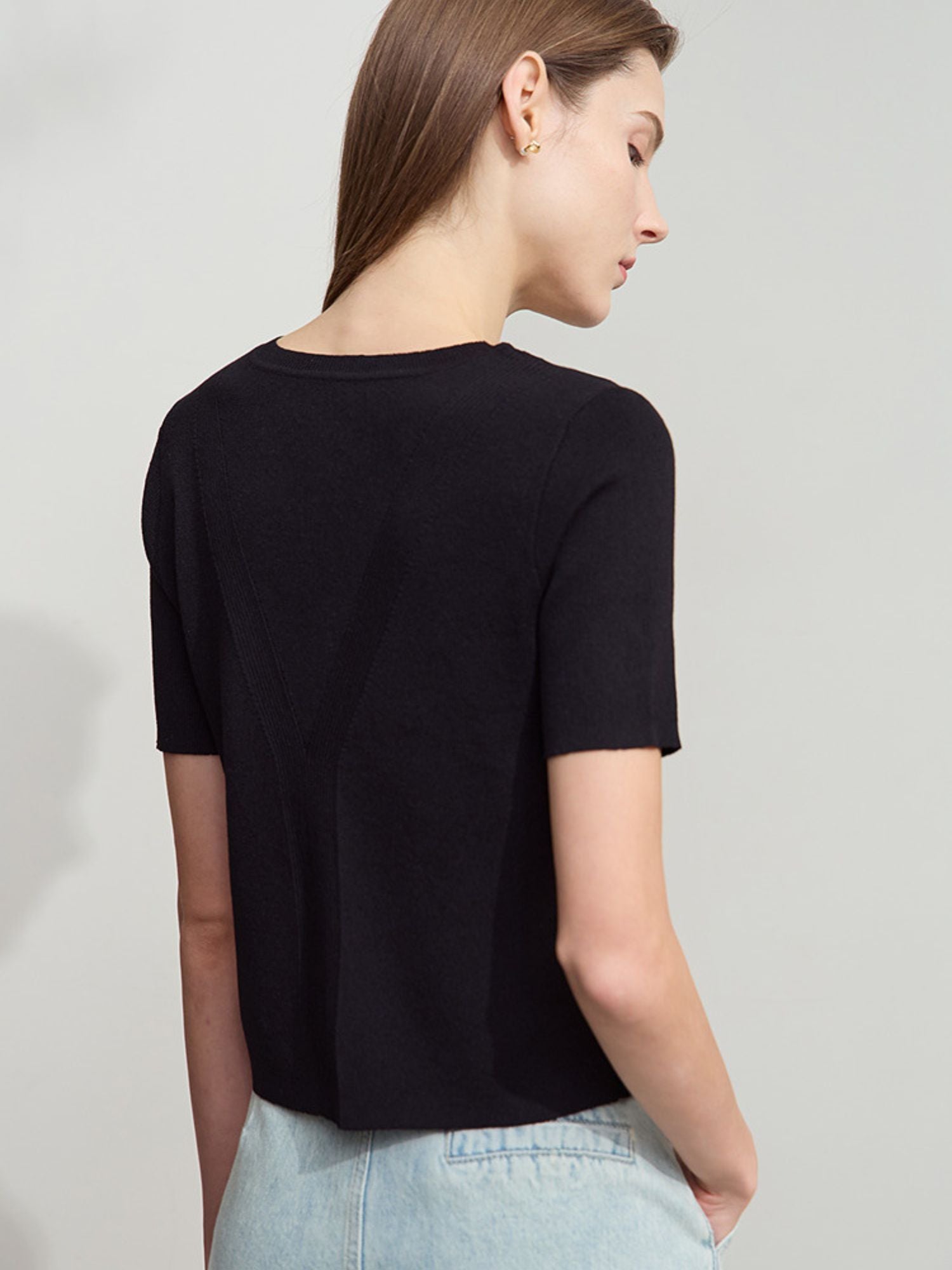 Kurzärmliges Stricktop mit Rundhalsausschnitt