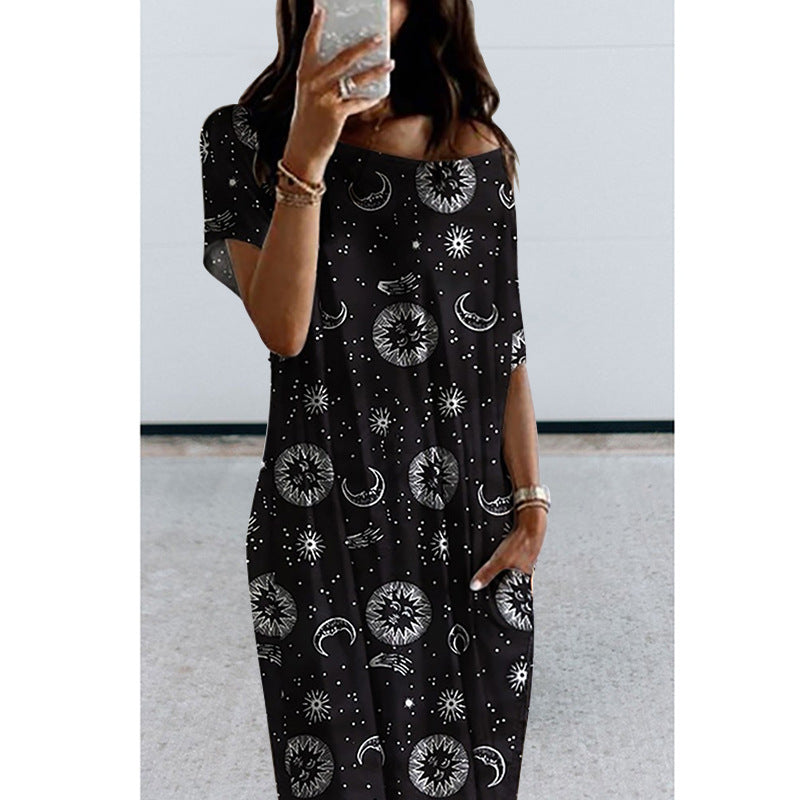 Damen Maxikleid mit schulterfreiem Schnitt und mondbeschichteten Sternen Sovae