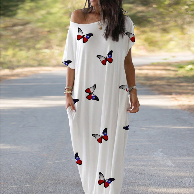 Damen Maxikleid mit schulterfreiem Schnitt und mondbeschichteten Sternen Sovae