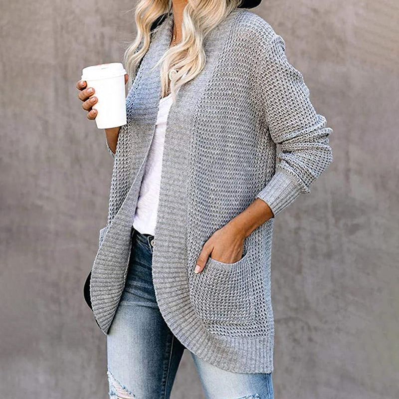 Damen lässige Strickjacke mit offenen Ärmeln und großen Taschen Sovae