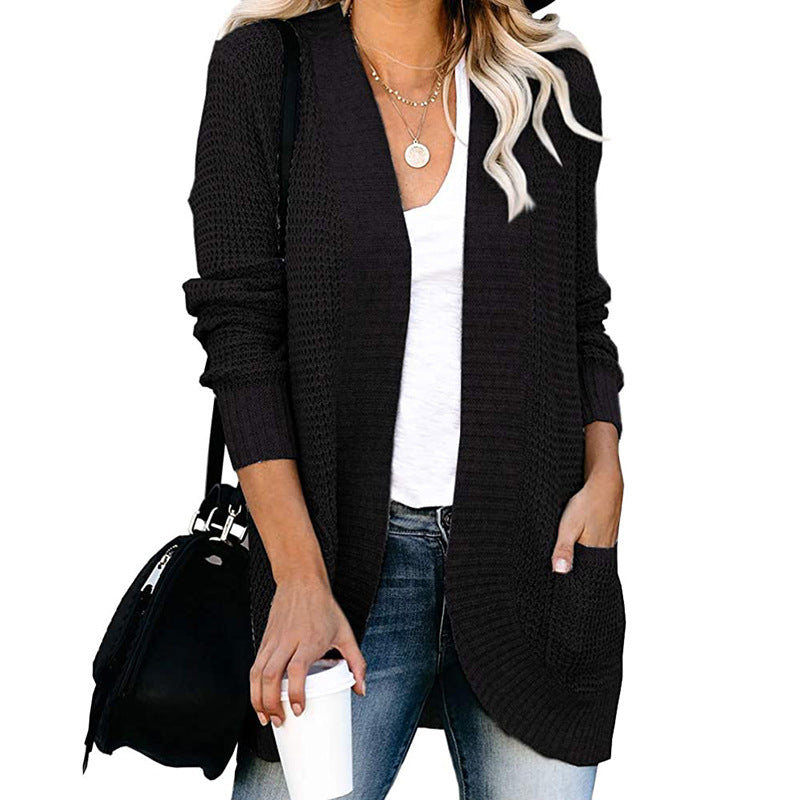 Damen lässige Strickjacke mit offenen Ärmeln und großen Taschen Sovae