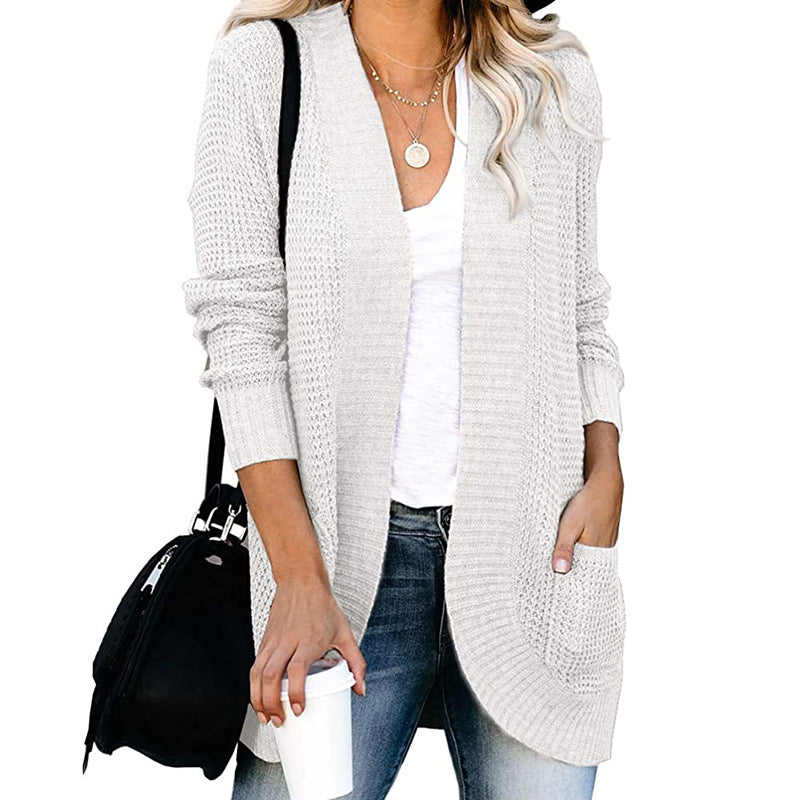 Damen lässige Strickjacke mit offenen Ärmeln und großen Taschen Sovae