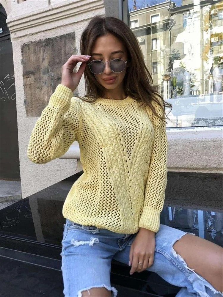 Damen luftiger Strickpullover mit modernen Netzmuster Sovae