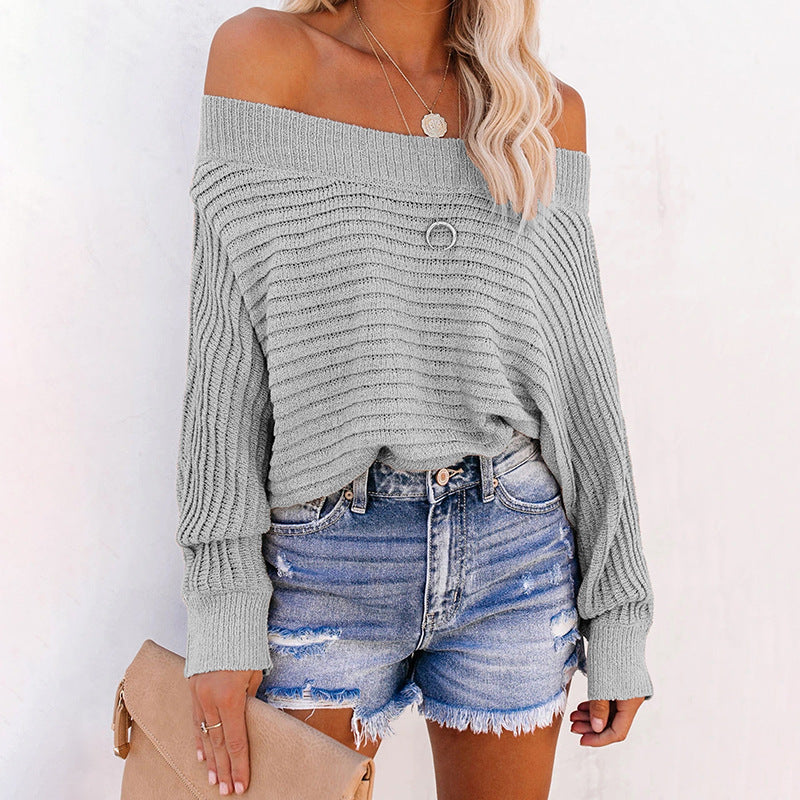 Damen lässiger Pullover mit schulterfreiem Design und strukturiertem Strickmuster Sovae