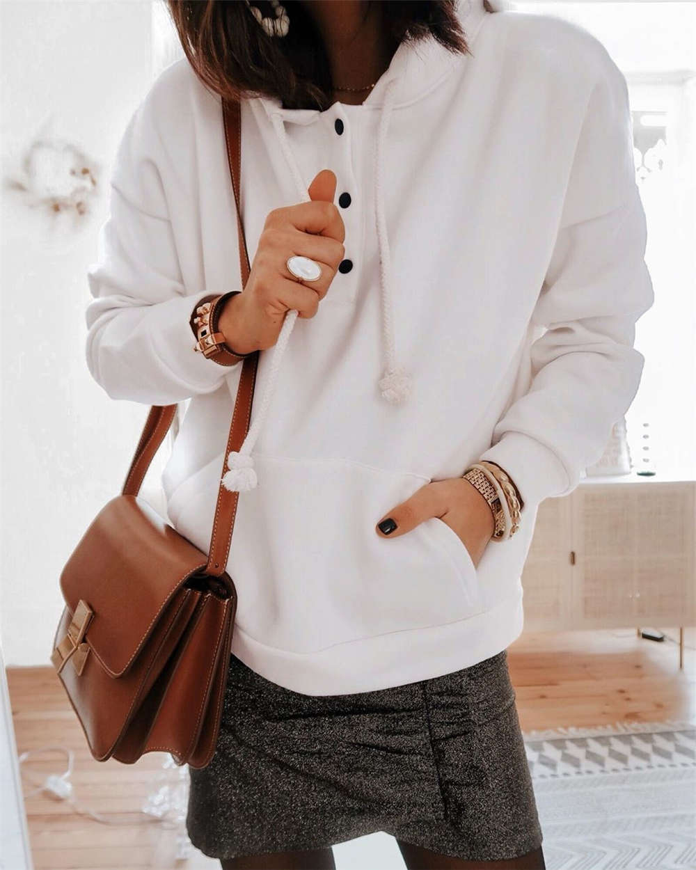 Damen Hoodie mit Knopfleiste und lässigem Schnitt Sovae