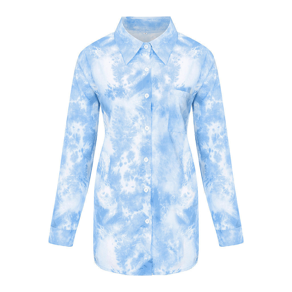 Damen Langarmhemd im kreativen Batikdesign mit Knopfleiste Sovae