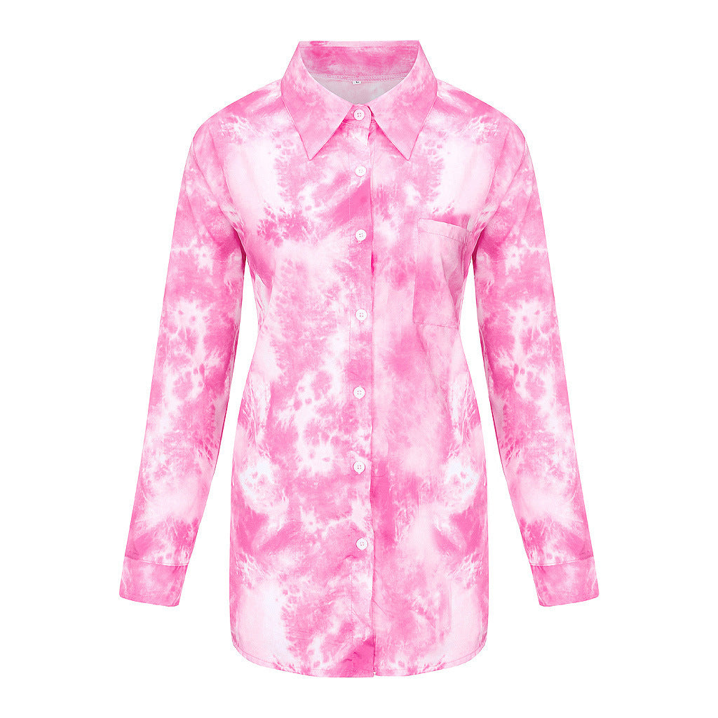 Damen Langarmhemd im kreativen Batikdesign mit Knopfleiste Sovae