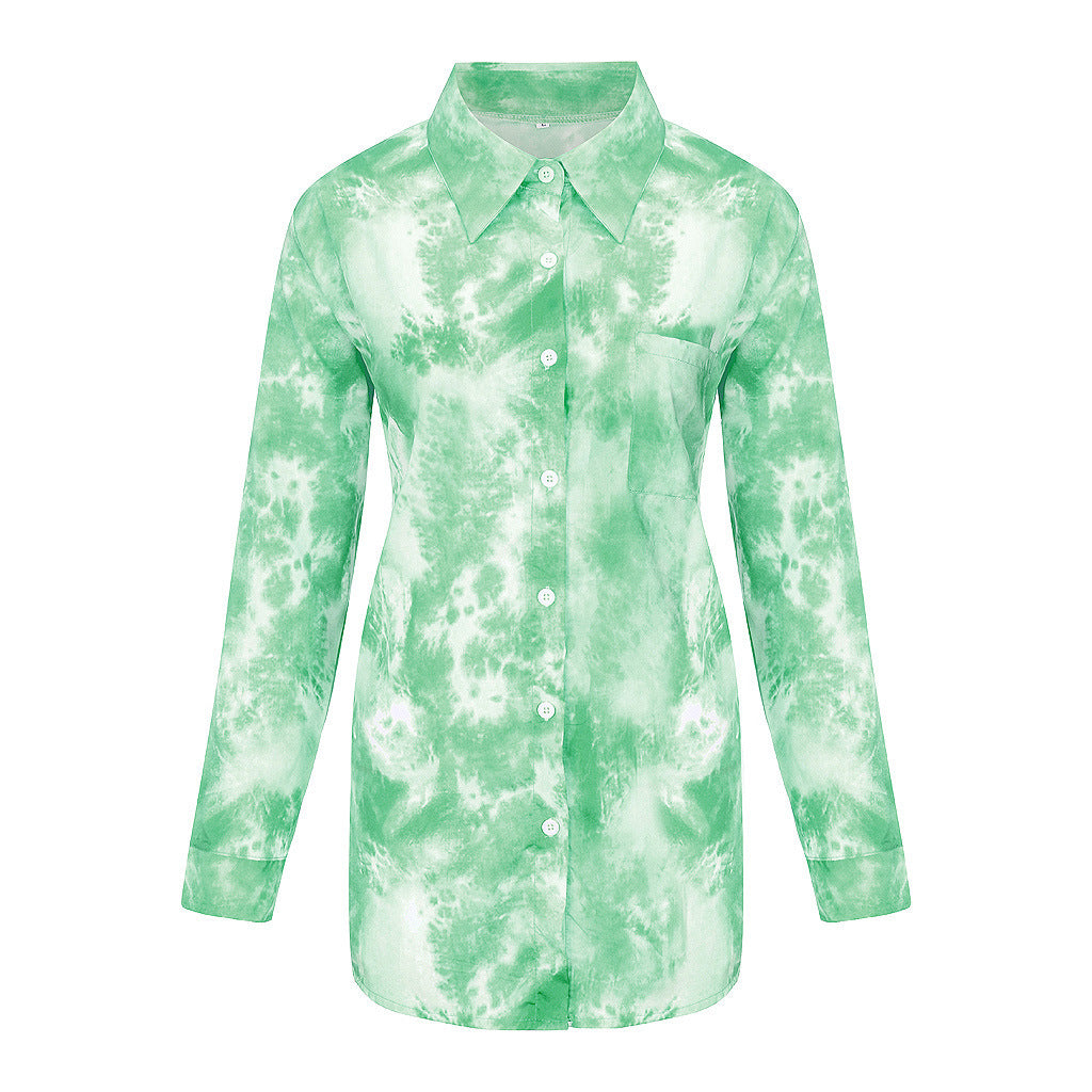 Damen Langarmhemd im kreativen Batikdesign mit Knopfleiste Sovae