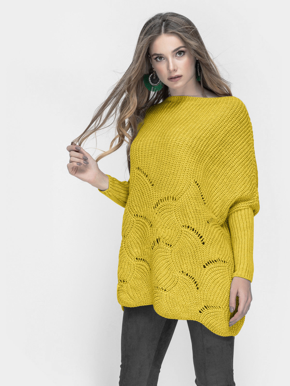 Damen Strickpullover mit luftigem Häkelmuster Sovae