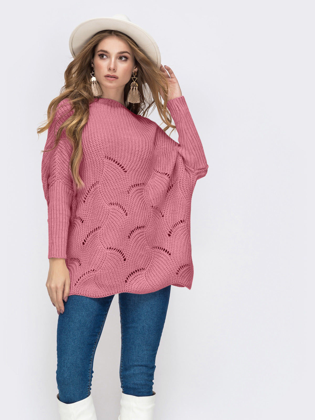 Damen Strickpullover mit luftigem Häkelmuster Sovae