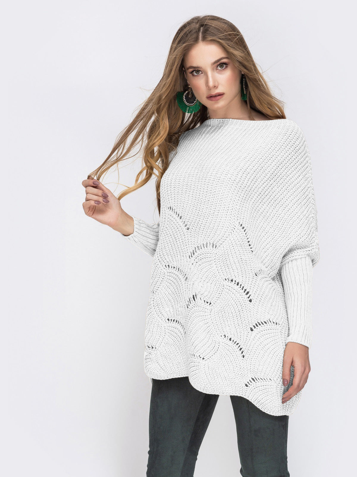 Damen Strickpullover mit luftigem Häkelmuster Sovae