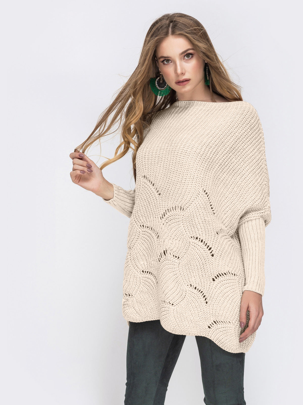 Damen Strickpullover mit luftigem Häkelmuster Sovae
