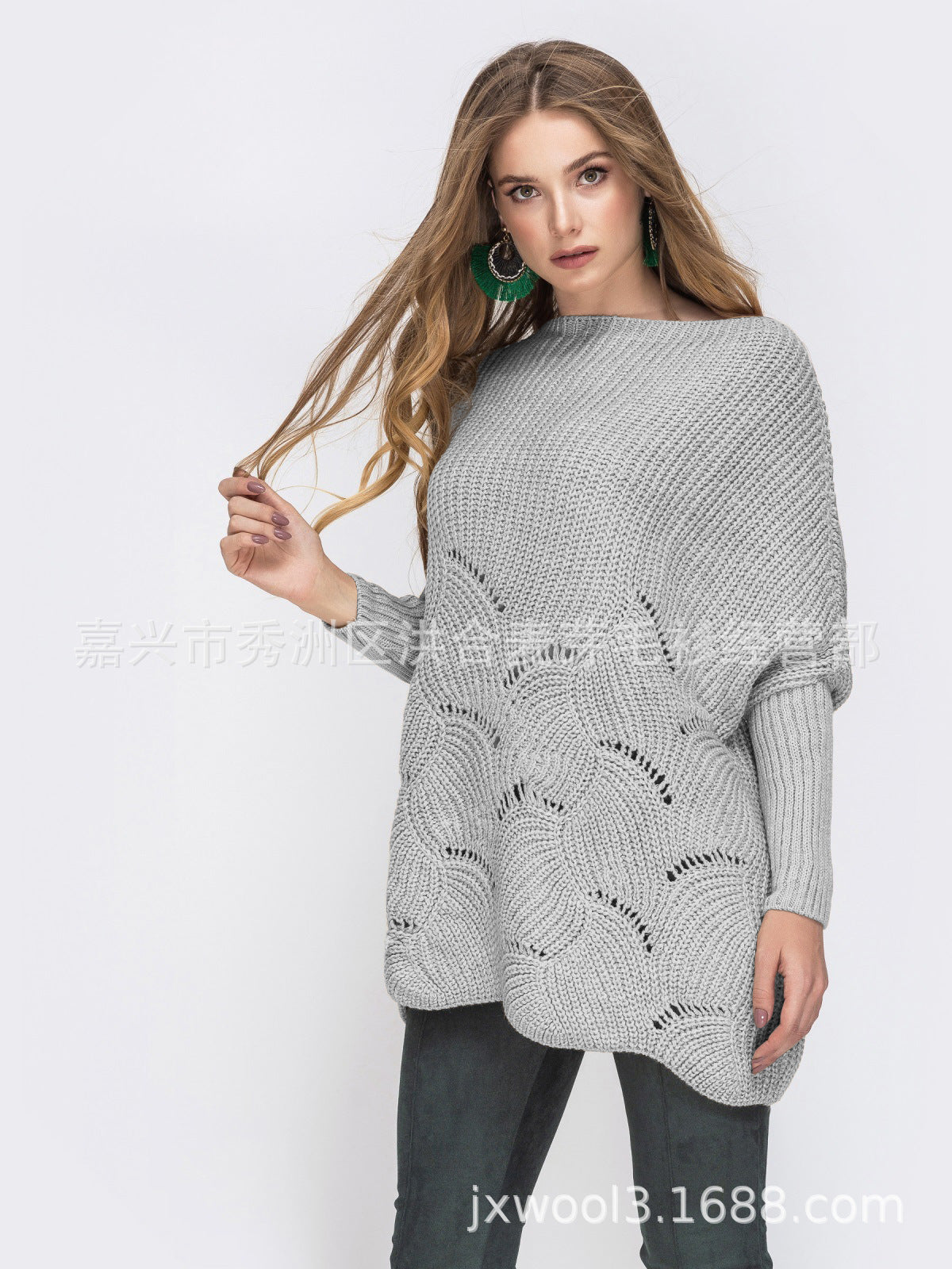 Damen Strickpullover mit luftigem Häkelmuster Sovae